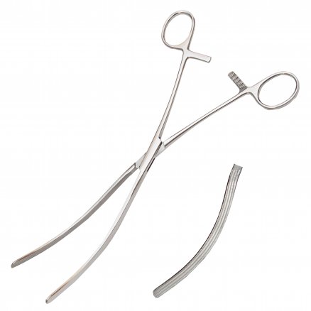 Затискач по Kocher, кишковий еластичний для дорослих, зігнутий. Довжина 23,5 см